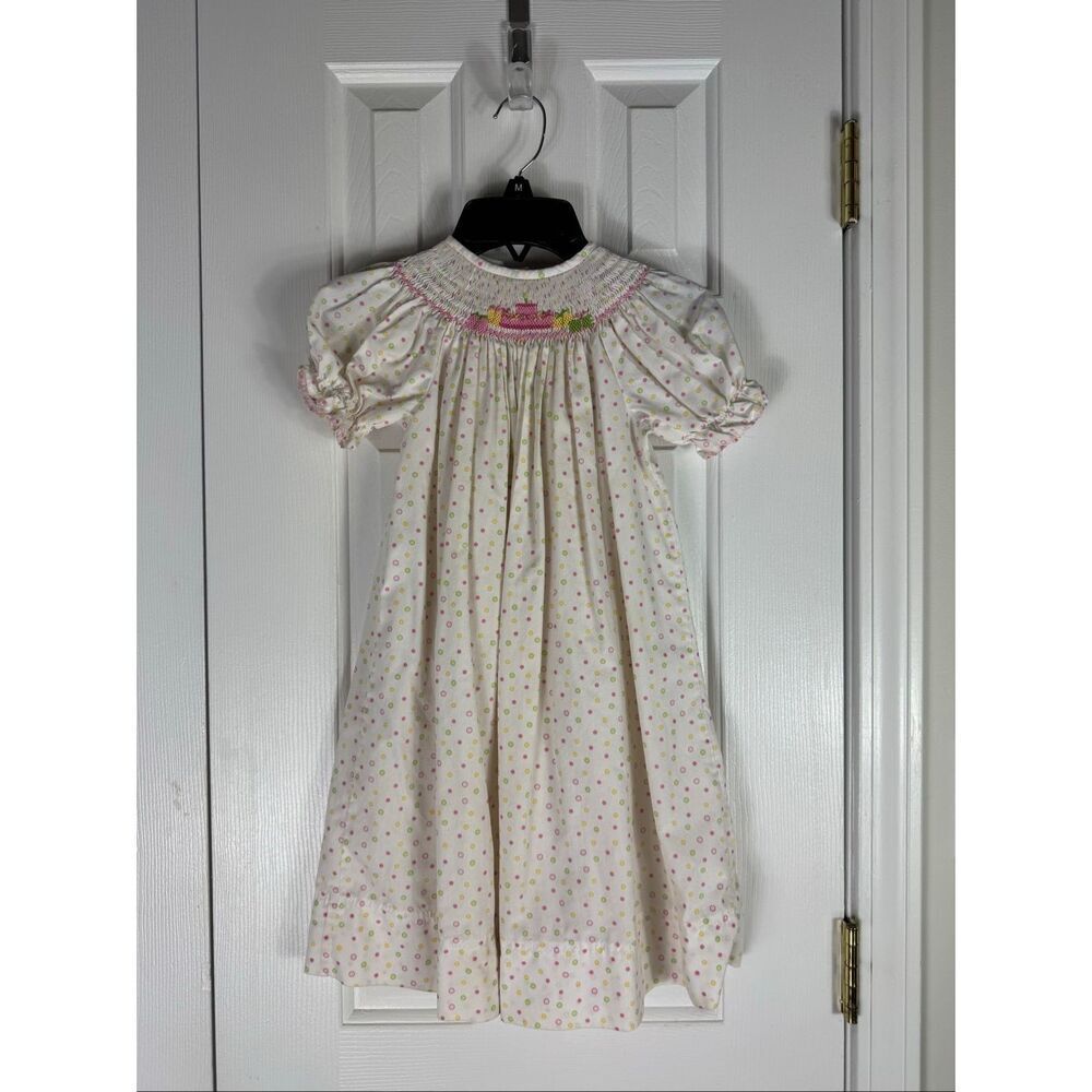 Amanda Remembered Girls Smocked Dot Birthday Dress Size 4t